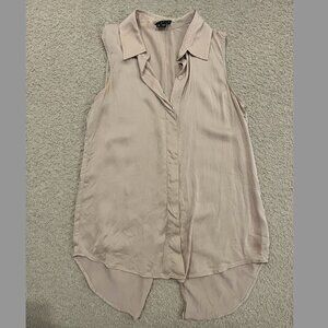 Theory Silk Sleeveless Button-Up Blouse with Collar, Dusty Pink Size Small